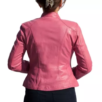 Loana, Damen-Lederjacke, Bikerstyle, Farbe: pink